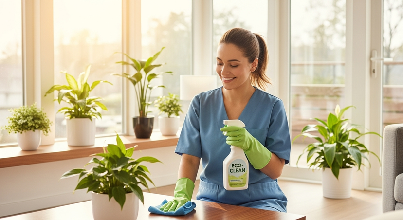 Cleaner wiping down newly installed kitchen cabinetry