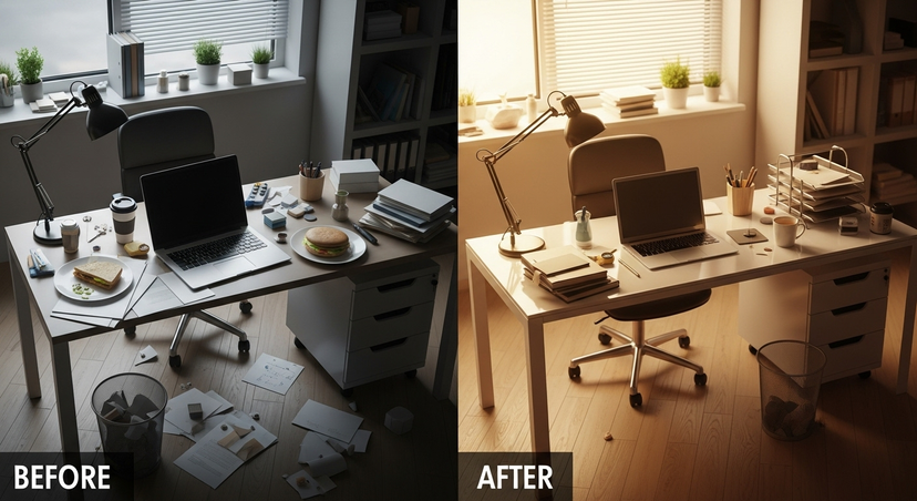 Cleaning team maintaining a modern office